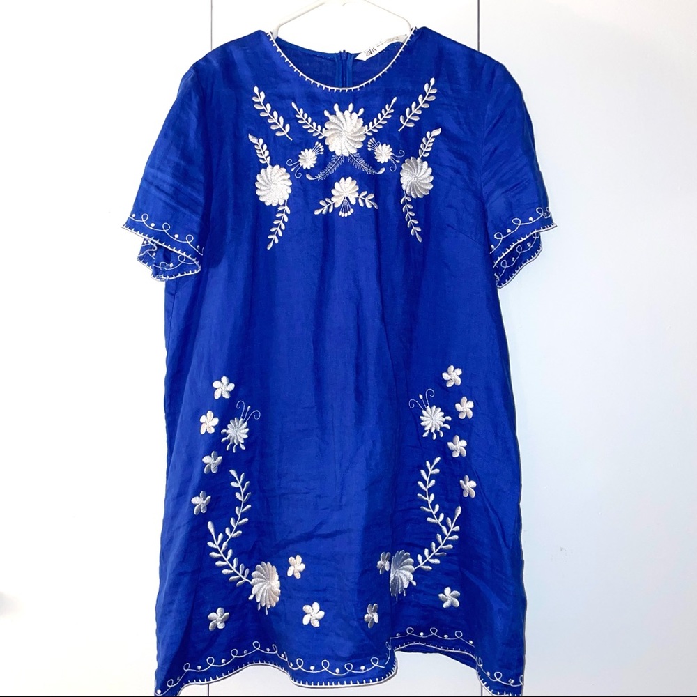 Zara Embroidery Dress Blue/White 2XL